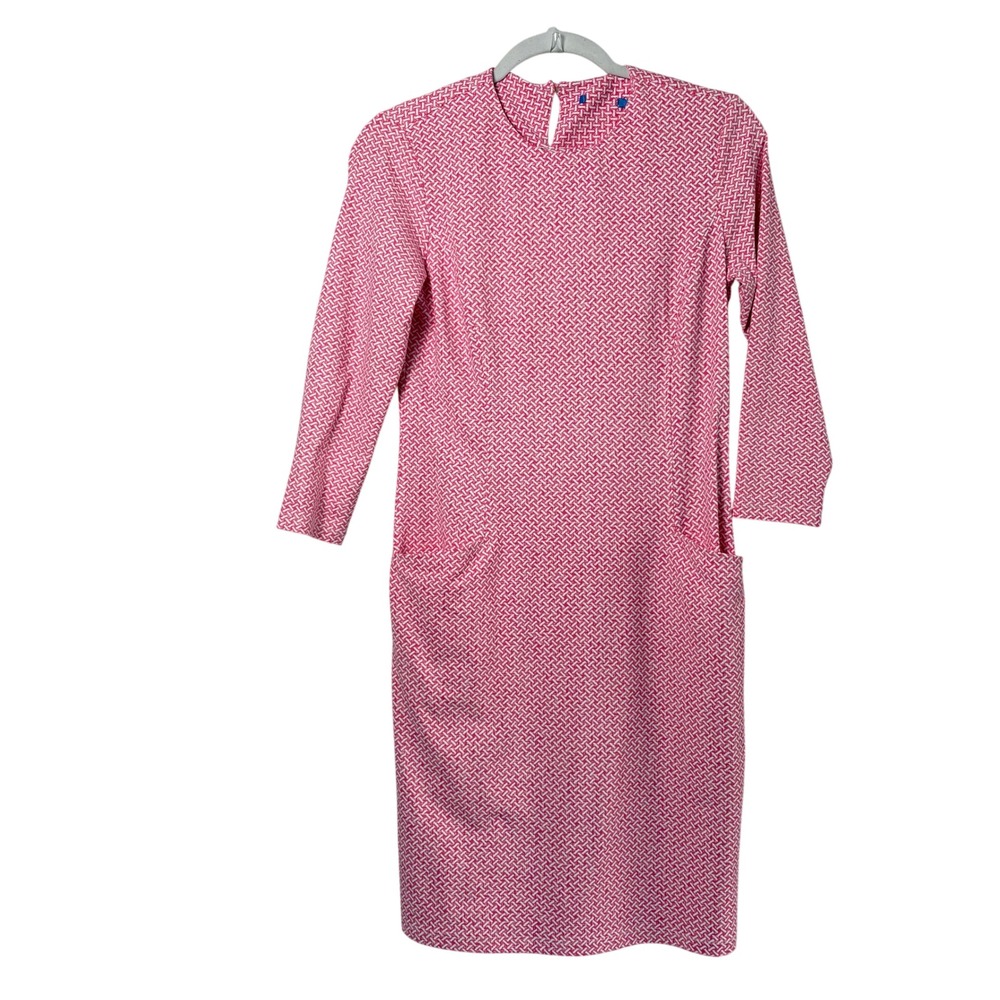 J McLaughlin Shift Dress Size XS Pink Geometric 3/4 Sleeve Pockets Catalina NWOT